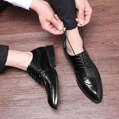Men's Crocodile Embossed Oxfords Formal Dress Brogue Shoes