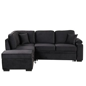 Pnronnc Modern L Shaped Sofa, Velvet Sleeper Sofa Bed Pull Out Couch with Storage Ottoman