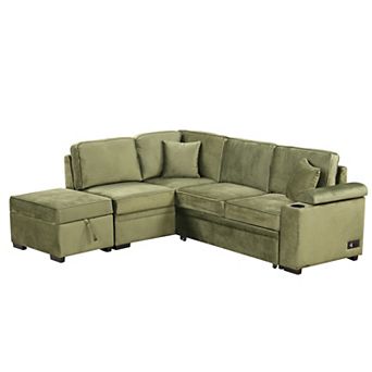 Pnronnc Modern L Shaped Sofa, Velvet Sleeper Sofa Bed Pull Out Couch with Storage Ottoman
