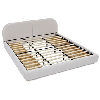 Pnronnc King Size Platform Bed Frame Fabric Upholstered Bed with Curved Headboard, 4 Storage Drawers