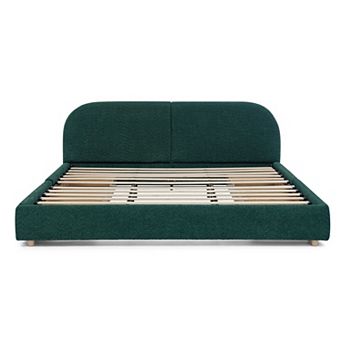 Pnronnc King Size Platform Bed Frame Fabric Upholstered Bed with Curved Headboard, 4 Storage Drawers