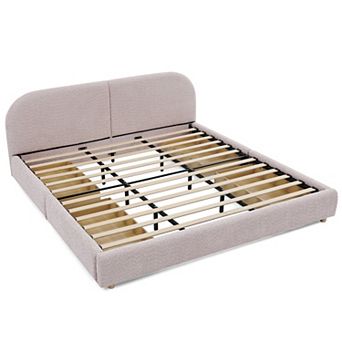 Pnronnc King Size Platform Bed Frame Fabric Upholstered Bed with Curved Headboard, 4 Storage Drawers