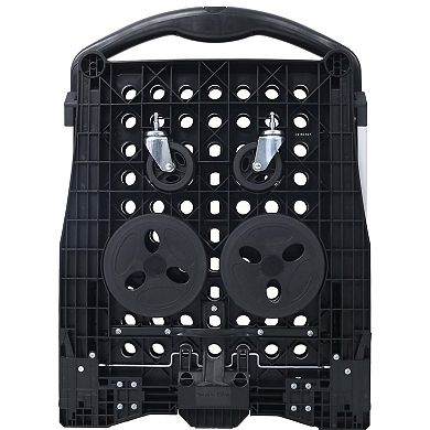 2-Tier Folding Shopping Cart with Basket Heavy Duty Collapsible Utility Cart with Wheels