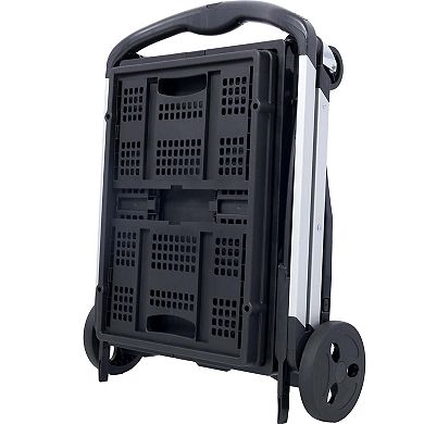 2-Tier Folding Shopping Cart with Basket Heavy Duty Collapsible Utility Cart with Wheels