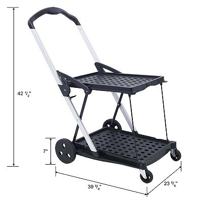 2-Tier Folding Shopping Cart with Basket Heavy Duty Collapsible Utility Cart with Wheels