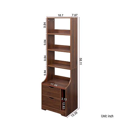 Vertical Storage Nightstand with 4 Open Shelves and Closed Cabinet for Bedroom