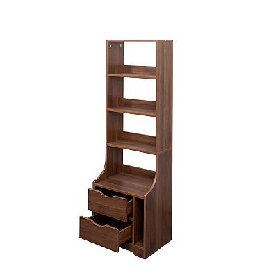 Vertical Storage Nightstand with 4 Open Shelves and Closed Cabinet for Bedroom