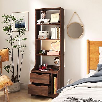 Vertical Storage Nightstand with 4 Open Shelves and Closed Cabinet for Bedroom