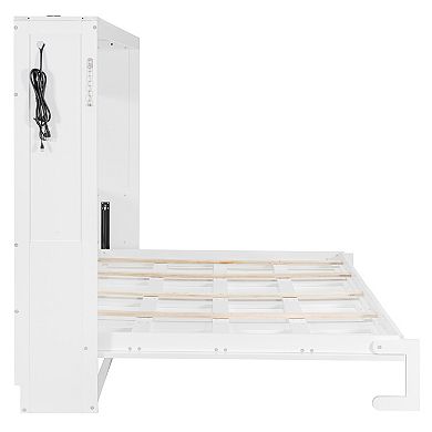 Loheer Queen Size Modern Side Folding Murphy Bed with Printed Pattern LED Lights and USB Port