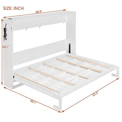 Loheer Queen Size Modern Side Folding Murphy Bed with Printed Pattern LED Lights and USB Port