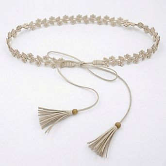 Women's Floral Cutout Waist Belt Tie Closure Adjustable Faux Leather Hip Belt Boho Style Accessory