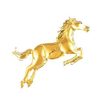 Golden Tone Plated Galloping Horse Jockey Equestrian Animal Fashion Pin Brooch