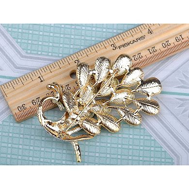 Dancing Cute Peacock Feather Bird Pin Brooch Crystal Rhinestone Jewelry