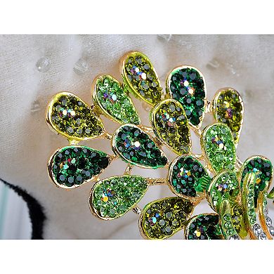 Dancing Cute Peacock Feather Bird Pin Brooch Crystal Rhinestone Jewelry