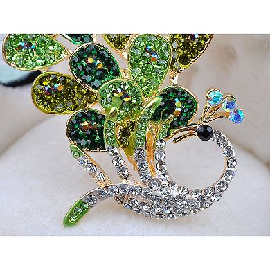Dancing Cute Peacock Feather Bird Pin Brooch Crystal Rhinestone Jewelry