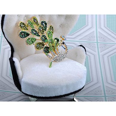 Dancing Cute Peacock Feather Bird Pin Brooch Crystal Rhinestone Jewelry