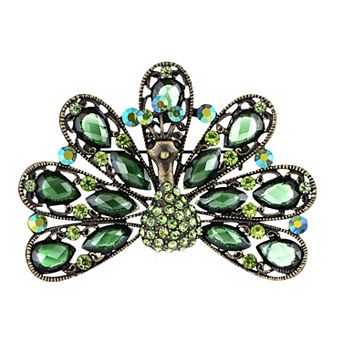 Dancing Cute Peacock Feather Bird Pin Brooch Crystal Rhinestone Jewelry