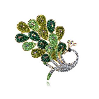 Dancing Cute Peacock Feather Bird Pin Brooch Crystal Rhinestone Jewelry