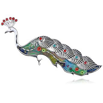 Dancing Cute Peacock Feather Bird Pin Brooch Crystal Rhinestone Jewelry