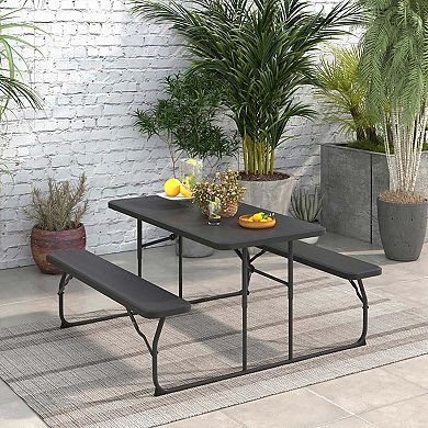 Indoor and Outdoor Folding Picnic Table Bench Set with Wood-like Texture