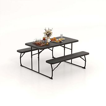Indoor and Outdoor Folding Picnic Table Bench Set with Wood-like Texture