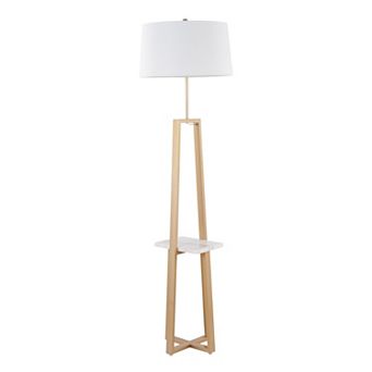 Loheer Contemporary Shelf Floor Lamp with Marble Shelf and Linen Shade