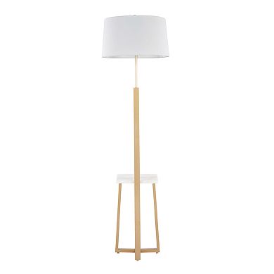 Loheer Contemporary Shelf Floor Lamp with Marble Shelf and Linen Shade
