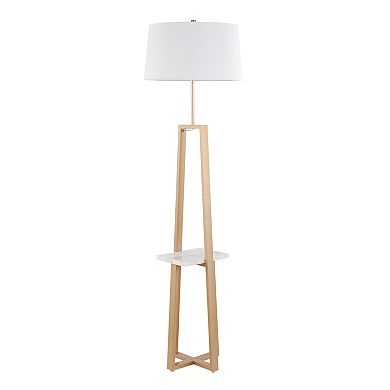 Loheer Contemporary Shelf Floor Lamp with Marble Shelf and Linen Shade