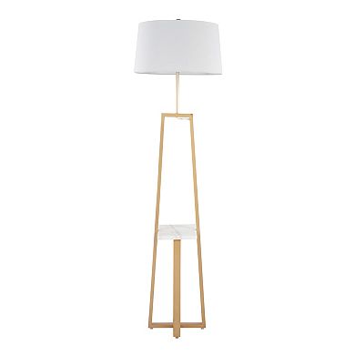Loheer Contemporary Shelf Floor Lamp with Marble Shelf and Linen Shade