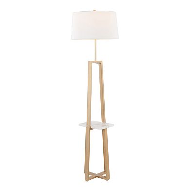 Loheer Contemporary Shelf Floor Lamp with Marble Shelf and Linen Shade
