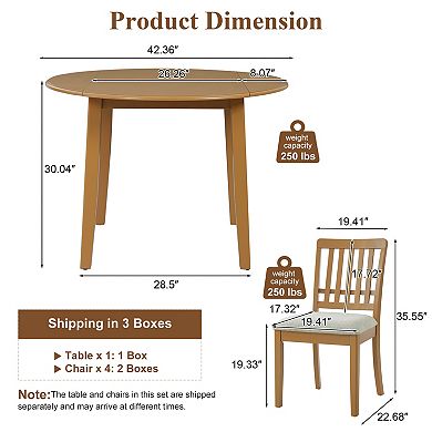 Pnronnc Extendable Kitchen Dining Set, 5-Piece Dining Table Set with Folding Table and 4 Chairs