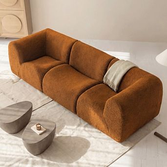 110" Curved 3-Seat Sectional Sofa, Modern Deep Seat Sherpa Boucle Couch for Living Room, No Assembly