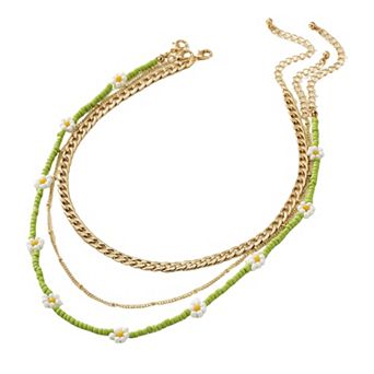 Women's Layered Beaded & Chain Necklace Set