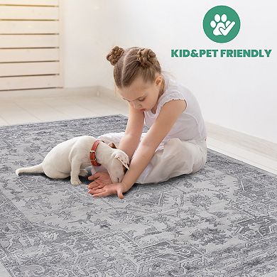Aurora Ascent LOOM&LUXE 5×7 Silver Oriental Stain Resistant Area Rug
