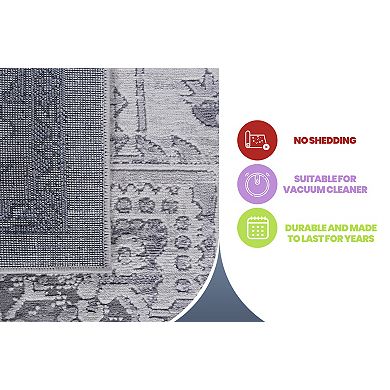 Aurora Ascent LOOM&LUXE 5×7 Silver Oriental Stain Resistant Area Rug