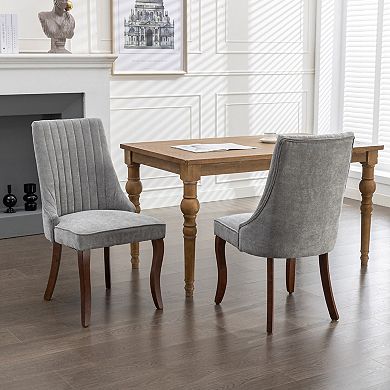KWPZQEB Curved Solid Wood Legs Flocking Linen Dining Chair Set of 2, Stripe