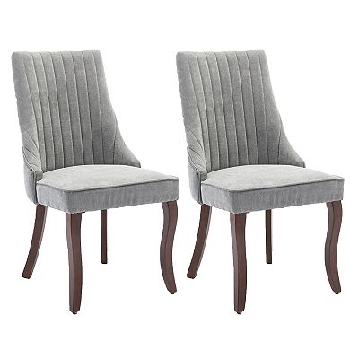 KWPZQEB Curved Solid Wood Legs Flocking Linen Dining Chair Set of 2, Stripe