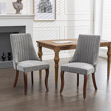 KWPZQEB Curved Solid Wood Legs Flocking Linen Dining Chair Set of 2, Stripe