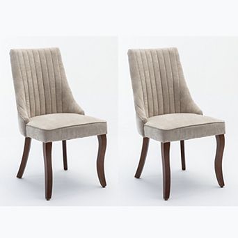 KWPZQEB Curved Solid Wood Legs Flocking Linen Dining Chair Set of 2, Stripe