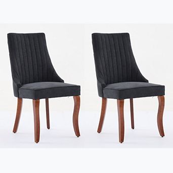 KWPZQEB Curved Solid Wood Legs Flocking Linen Dining Chair Set of 2, Stripe