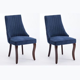 KWPZQEB Curved Solid Wood Legs Flocking Linen Dining Chair Set of 2, Stripe