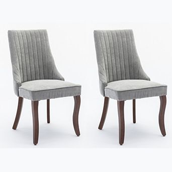 KWPZQEB Curved Solid Wood Legs Flocking Linen Dining Chair Set of 2, Stripe