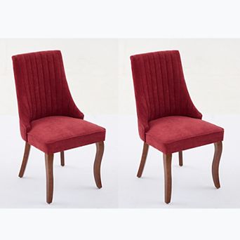 KWPZQEB Curved Solid Wood Legs Flocking Linen Dining Chair Set of 2, Stripe