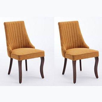 KWPZQEB Curved Solid Wood Legs Flocking Linen Dining Chair Set of 2, Stripe