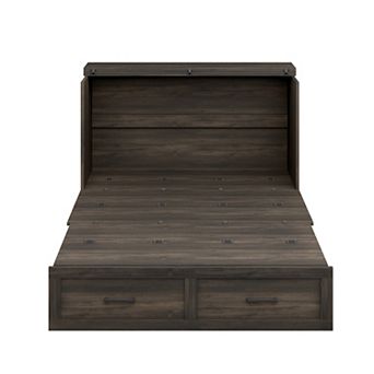 Pnronnc Murphy Cabinet Bed w/Charging Station Storage Drawer Foldable Wall Bed Farmhouse Style