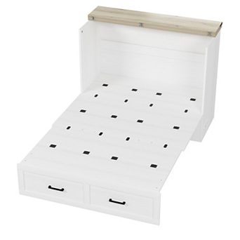 Pnronnc Murphy Cabinet Bed w/Charging Station Storage Drawer Foldable Wall Bed Farmhouse Style