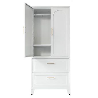 70-inch wardrobe, with 1 drawer and hanging rods, 2-door wardrobe with shelves
