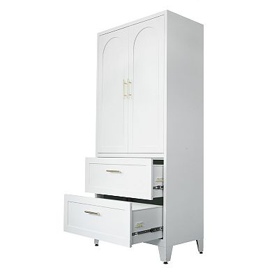 70-inch wardrobe, with 1 drawer and hanging rods, 2-door wardrobe with shelves