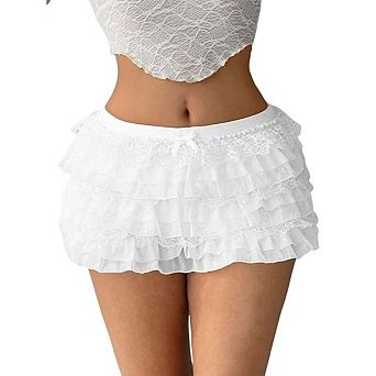 Women's Ruffle Skirts With Tiered Lace Trim Bow Detail Elastic Waist Party Shorts
