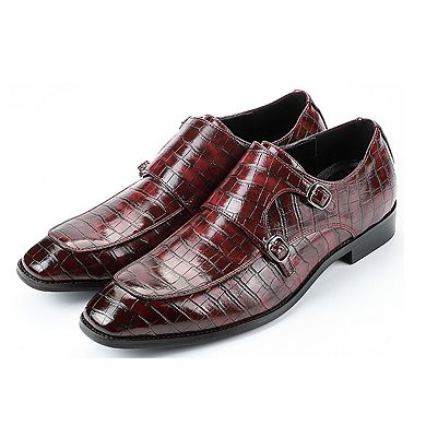Men's Crocodile Embossed Double Monk Strap Dress Shoes Formal Leather Loafers